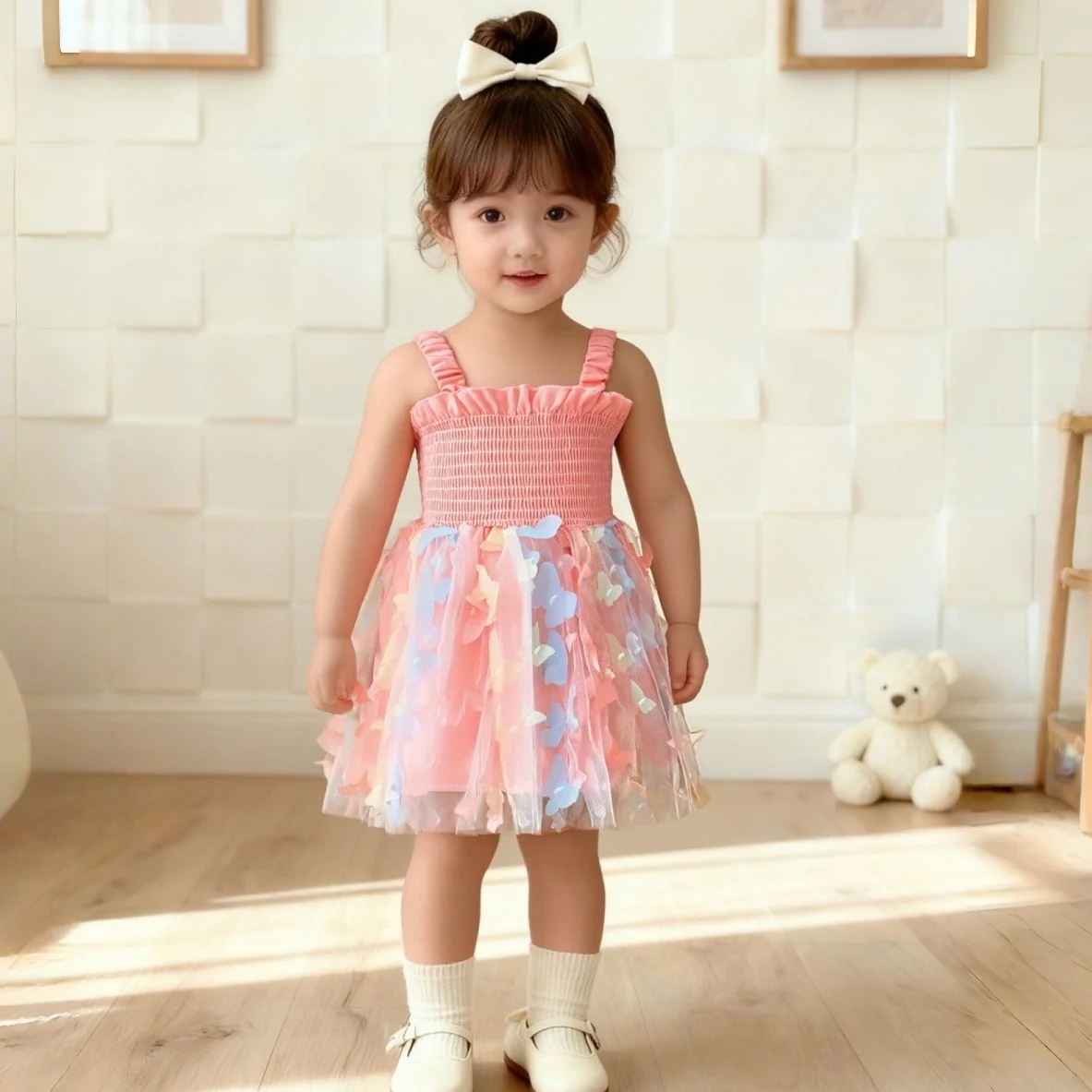Summer New Baby Girl Dress Sweet Butterfly Wings Fashionable Party Dress  For Baby Girl Children Aged 9 Months To 3 Years Old