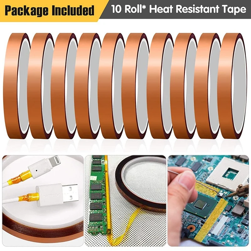 10 Rolls Of Heat-Resistant Tape For Sublimation,10Mmx33m Of Hot Pressing Tape, Bonding Vinyl Without Residue,Soldering