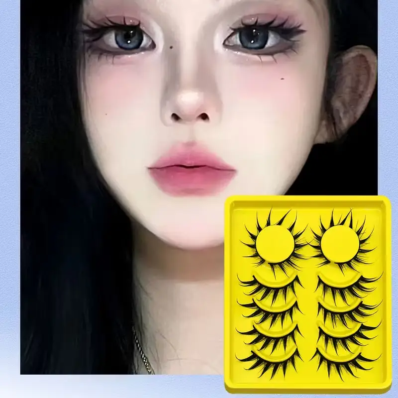 6 Paar falsche Wimpern mit Cartoon-Wimpern, Katzenaugen-Wimpern, 3D-natürlich aussehende falsche Wimpern, flauschig und weich, kreuz und quer, intelligent, natürlich