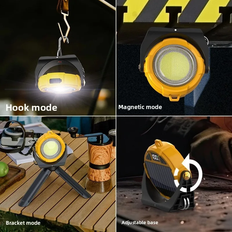 Solar-Powered COB+RGB Mini Work Light - Outdoor Strong Magnetic Rotating Flashlight, High-Brightness with Charging Bracket