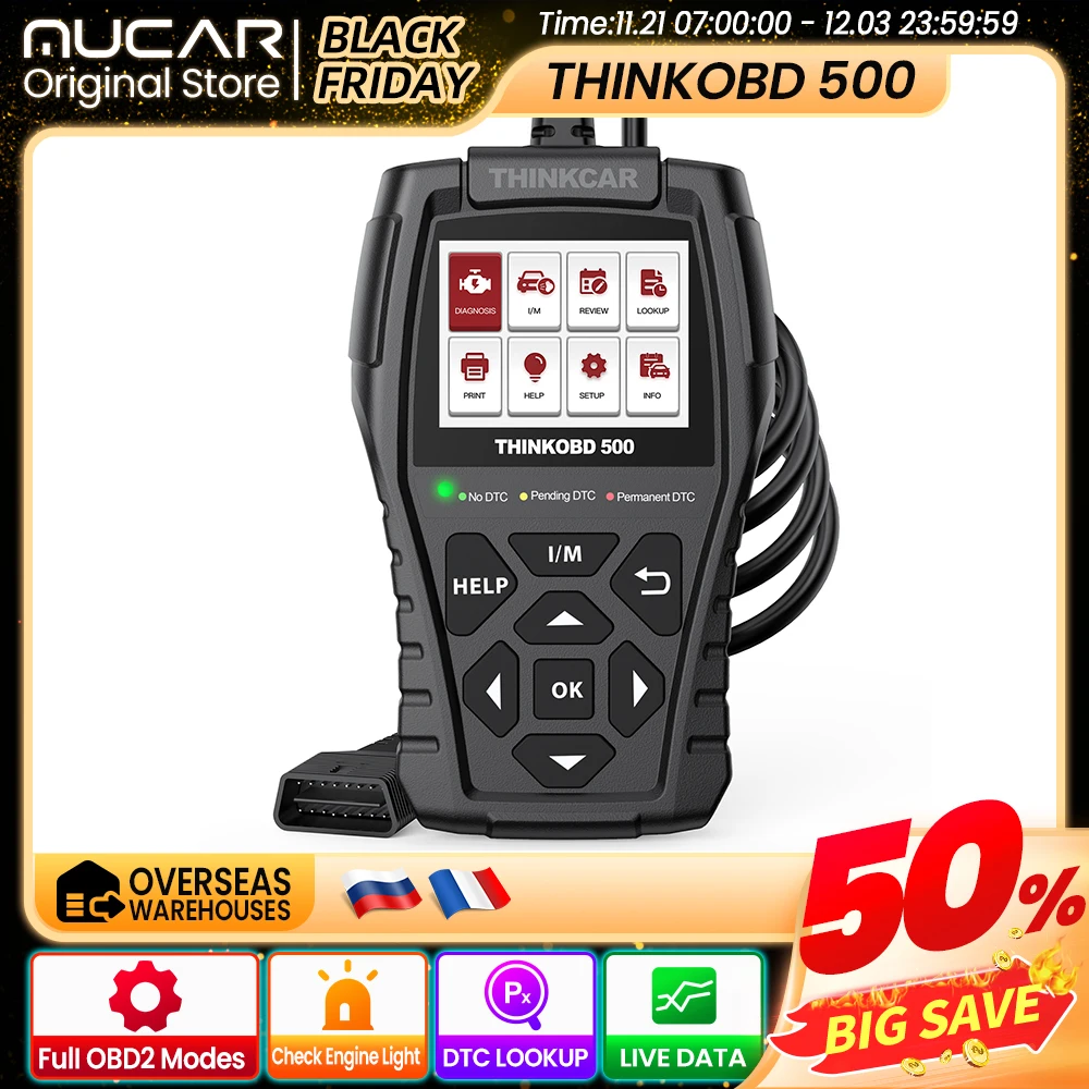 THINKOBD 500 OBD2 Scanner Auto diagnostic tool scan tools Engine Light full OBDII functions code reader DTC Lookup VIN update