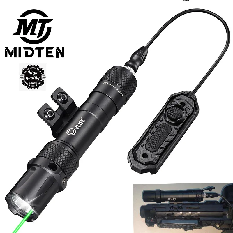 1900 Lumens Tactical Flashlight For Mlok Rail Rifle Laser Light Combo Pressure Remote Switch Rechargeable Strobe Momentary