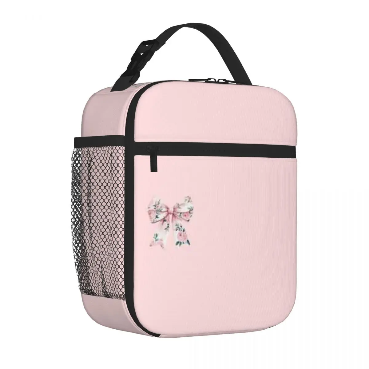Bestselling Coquette Pink Floral Bow Aesthetic Breathable Design Shoulder Lunch Bag Office Break Neoprene Lunch Bag