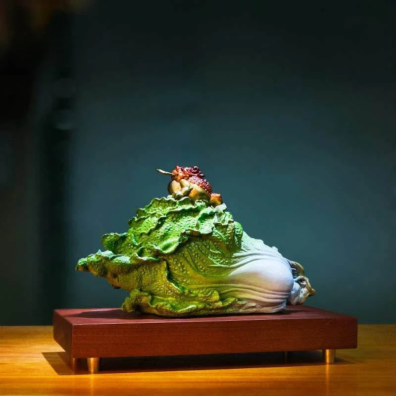 Pure Copper Gold Toad Enrichment Ruyi Chinese Cabbage Lucky Decoration Living Room TV Cabinet Home Ornament Copper Crafts Gift