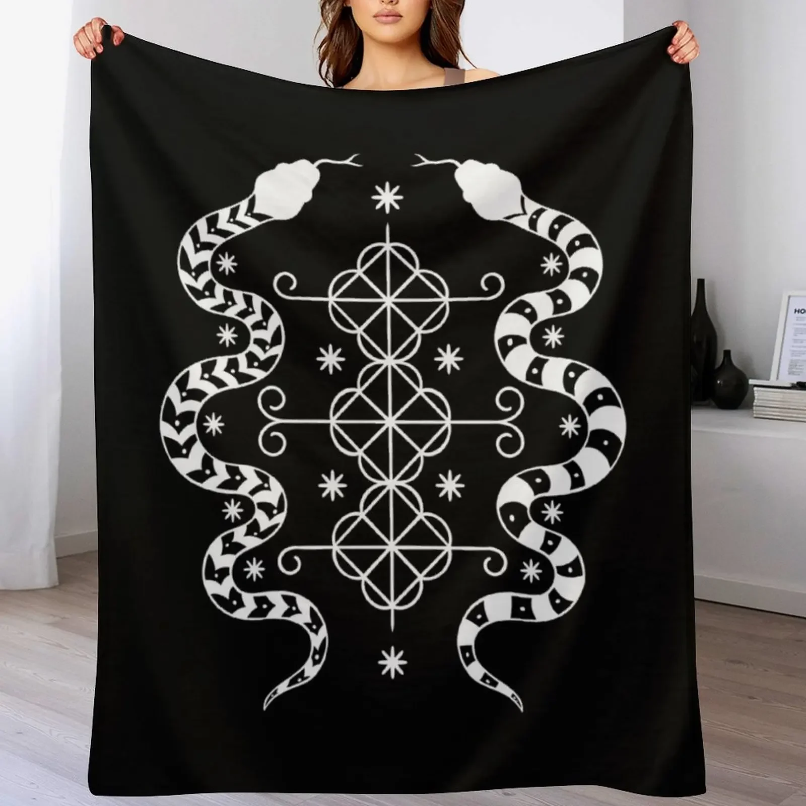 Damballah Wedo Veve loa symbol Throw Blanket Sofa Quilt Travel Flannel Fabric Hairy Blankets