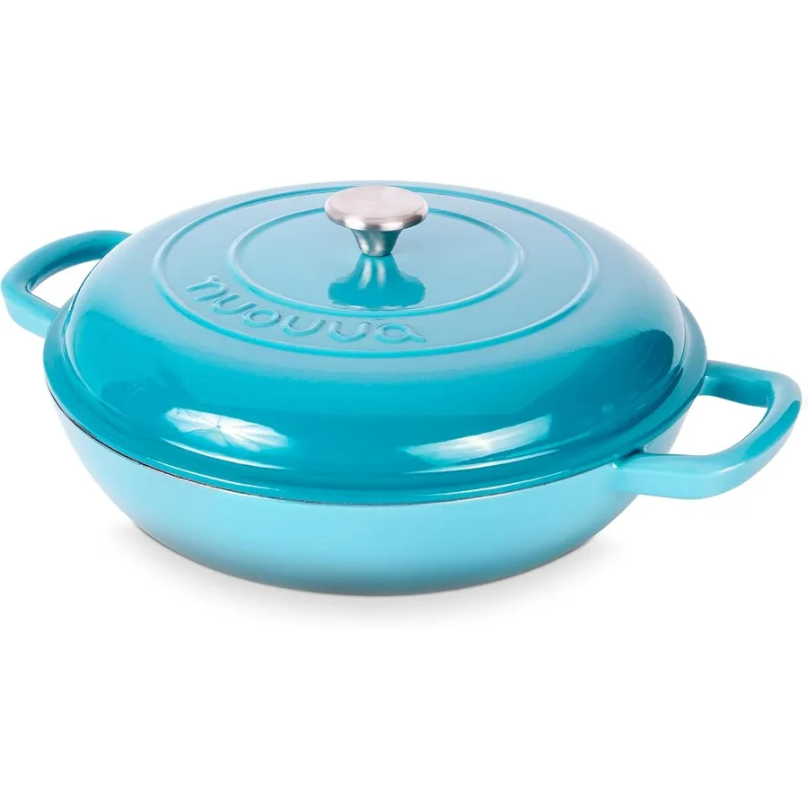 Cazuela de hierro fundido poco profunda con tapa, olla para horno holandesa antiadherente, segura hasta 500 F, olla resistente a prueba de horno, utensilios de cocina Enamelle