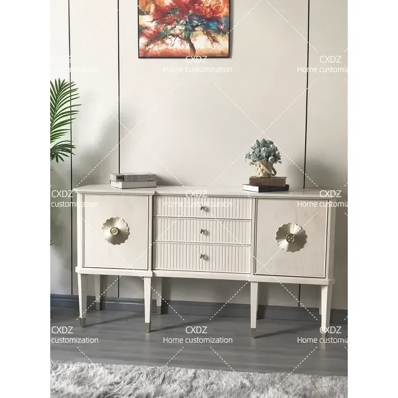 American Style Solid Wood White Sideboard Entryway Cabinet Modern Simple Living Room Wall Storage Unit Household Locker