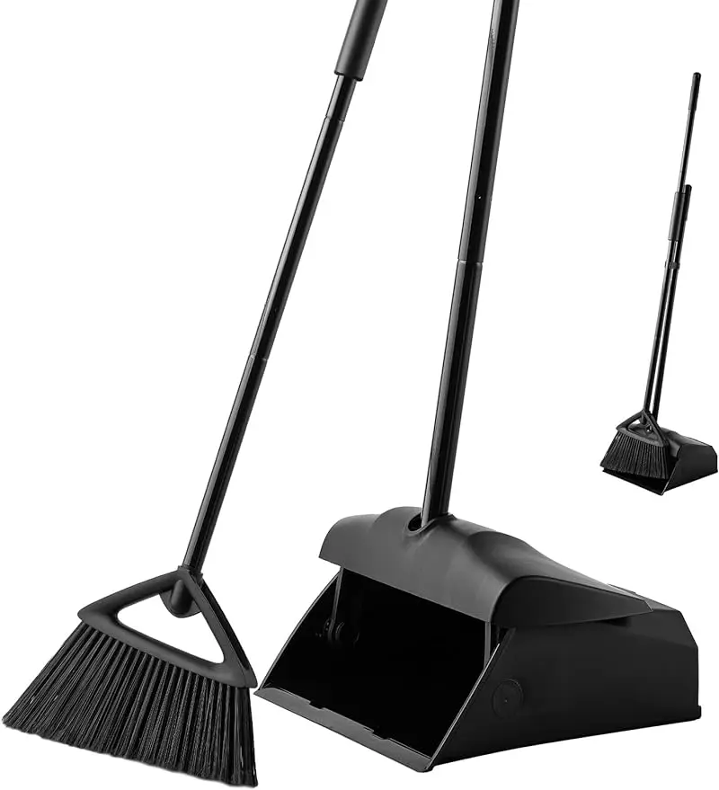 Eyliden Commercial Angle Broom and Dustpan Combo, with Long Handle, Lobby Dust Pan Sweep Set for Outdoor Garages Courtyard