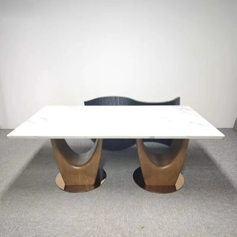 

Modern minimalist pure white sintering stone rectangular dining table, home office and hotel furniture wooden