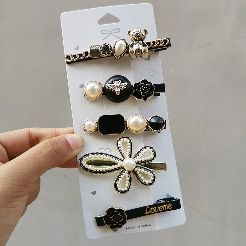 5-8 Pcs/Set Pearl Hair Pins Women Kids Sweet Cute Clips Rhinestone Flower  Sequins Princess Barrettes Hair Accessories