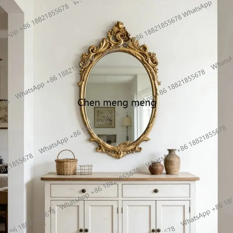 K153 European retro carved oval vanity mirror wall-mounted bathroom, vanity mirror, carved vanity mirror