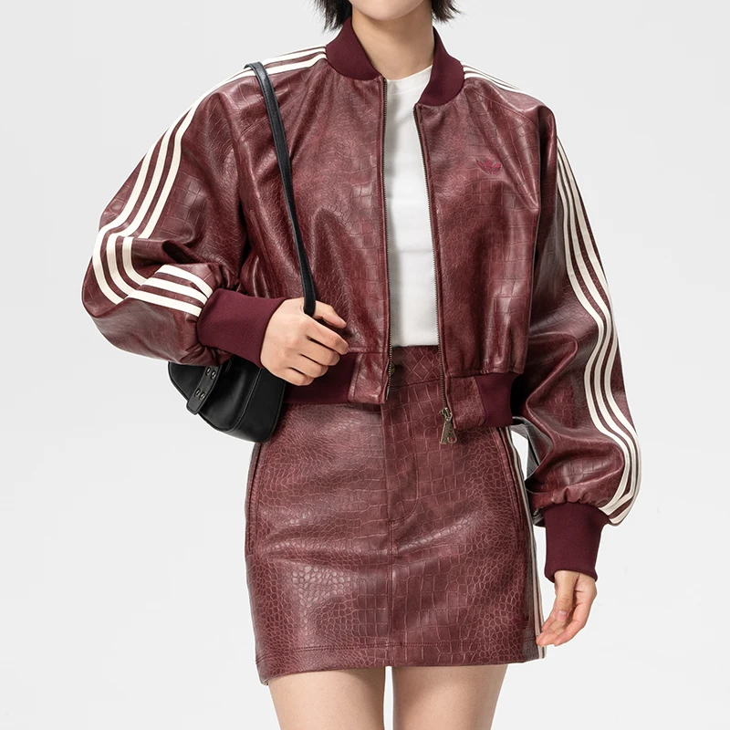 Adidas (Adidas) Trefoil Women's Sportswear Faux Leather Jacket Fashionable Loose Casual Training Jacket Kd8792