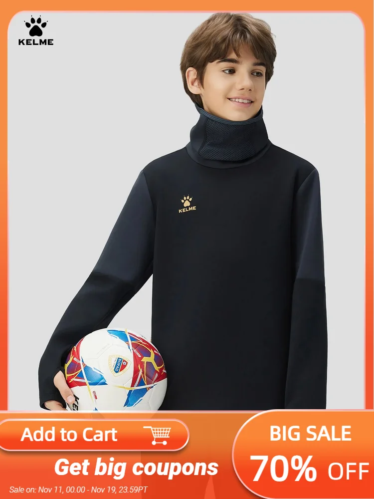 

Kelme Children's Football Training Clothes Warm High Neck Hoodie Running Windproof Long Sleeve Face Mask Hoodie