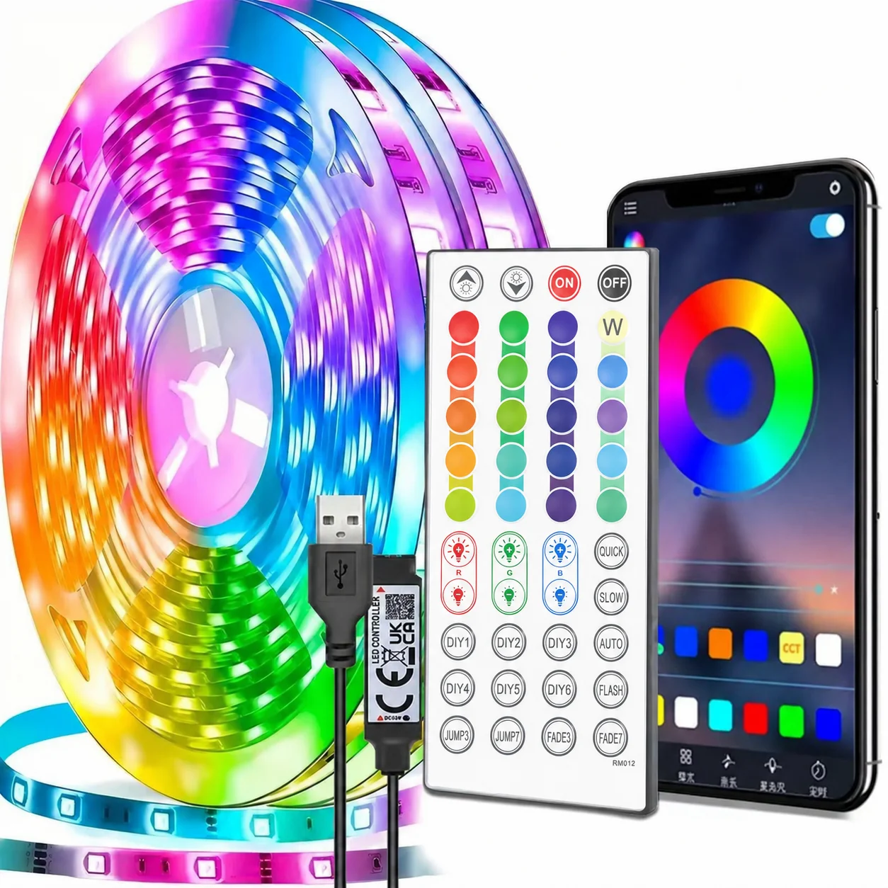 RGB Led Strip Lights Led Room Light with 3Key/44key APP Control Flexible Ribbon Luces Led Tape for Room Bedroom Decoration