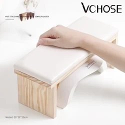 Nail Art Salon Arm Rest, Soft Simplistic White PU Leather Cushioned Hand Pillow, Natural Wooden Manicure Station Accessory