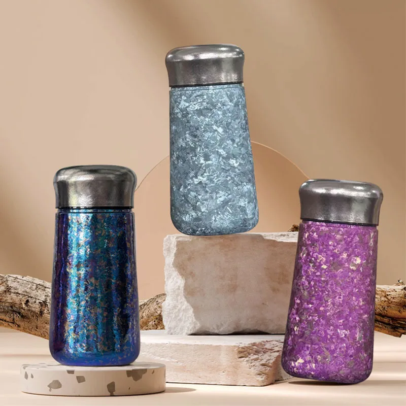 

230ml mini thermos flask/vacuum flask with filter, double-layer pure titanium, antibacterial, preservative, pocket water bottle