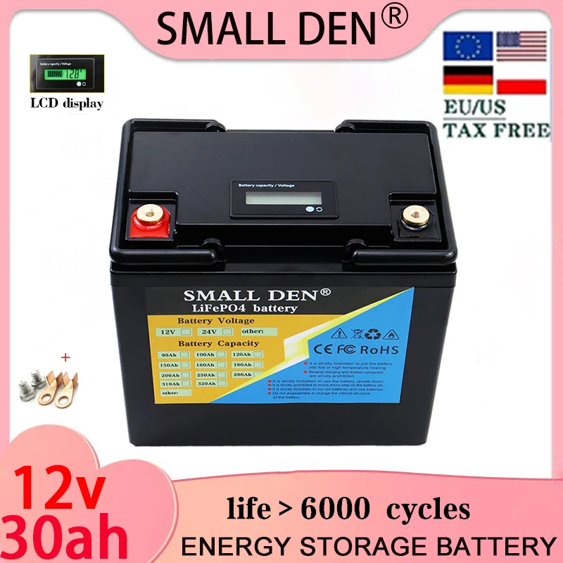 

12V 30Ah lithium iron phosphate battery camping car waterproof golf cart motorboat electric boat off-road off grid solar energy