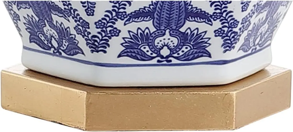 25インチ ブルー/ホワイト ジンジャー ジャー LED テーブルランプ 真鍮ベース付き、クラシックなデザイン、寝室、リビングルーム、オフィス用