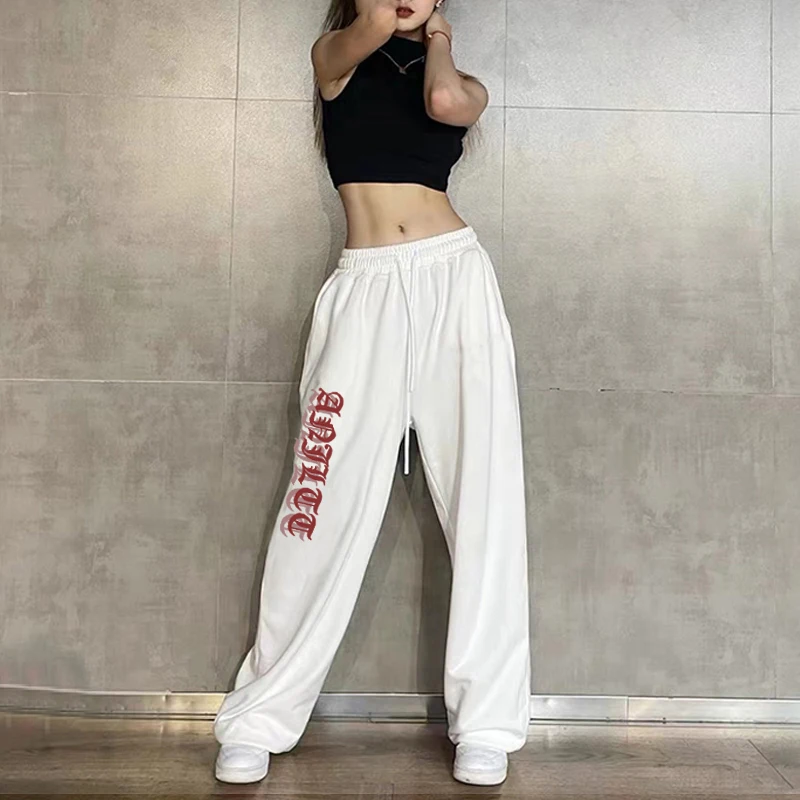 ハイウエスト ヒップホップ ストリート ジャズ レディース ロングパンツ カジュアルパンツ ダンス用 プリントレター 原宿風 スレ コットンブレンド