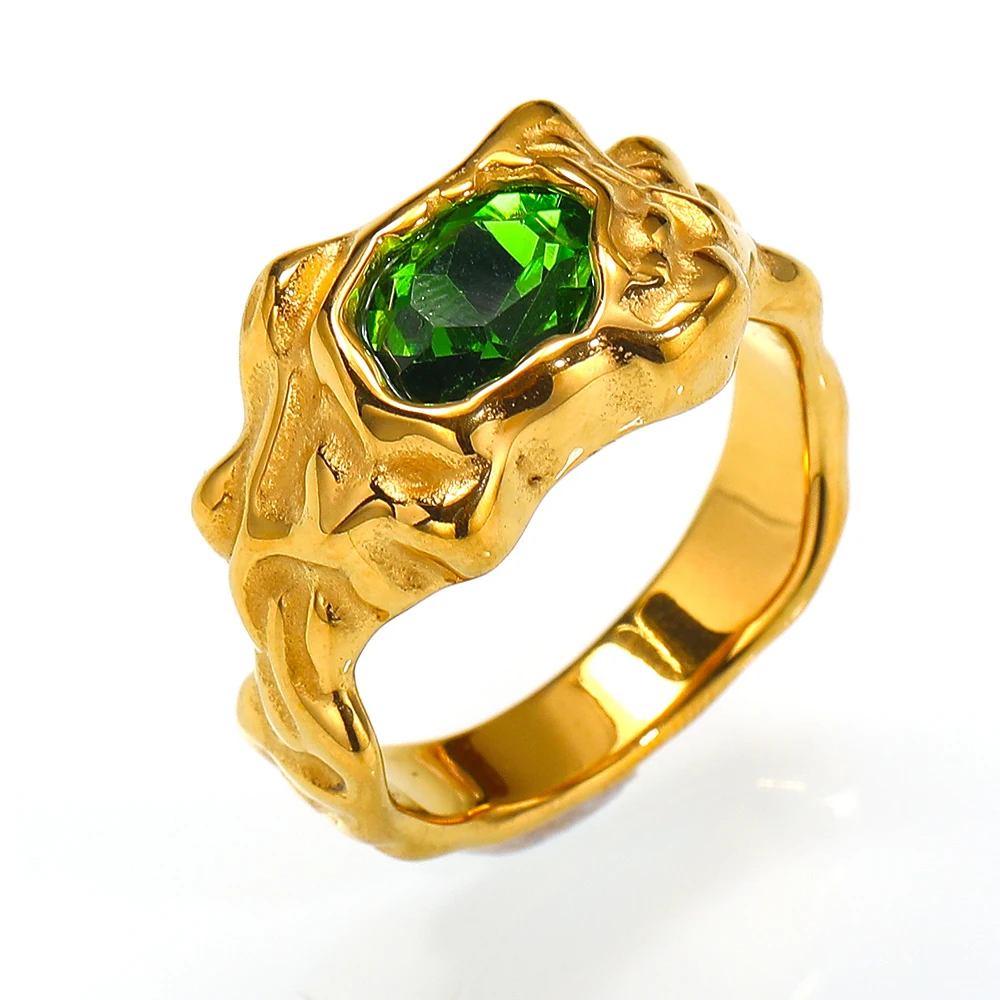 Lava-Textur-Ring für Frauen Edelstahl Zerknitterter Edelstein Hip-Hop Streetwear Schmuck Geschenk für Frauen – Detail 3