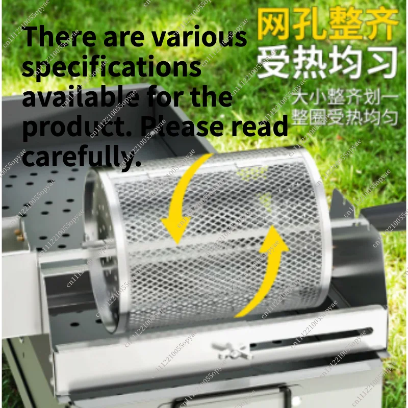 BBQ Rolling Grill Basket Stainless Steel Rotating Barbecue Cage Smoking Meat Roasting Cylinder Round Grill Net