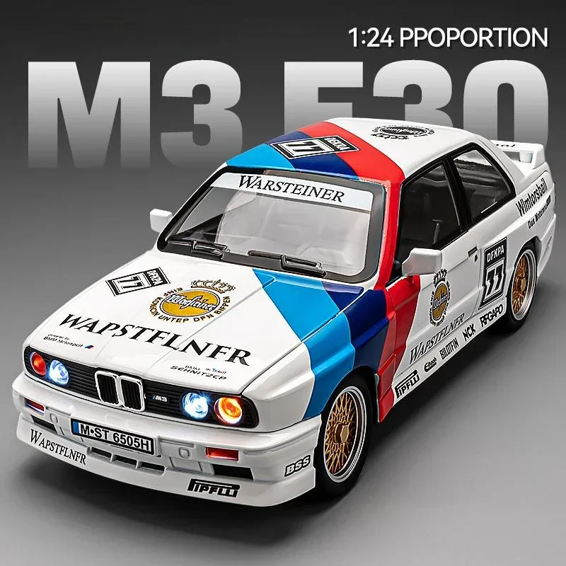 BMW M3 Racing Car Model with Sound Light Pullback Children Toy 1/24 Scale Diecast Vehicle Birthday Gift Toy Miniature Voiture