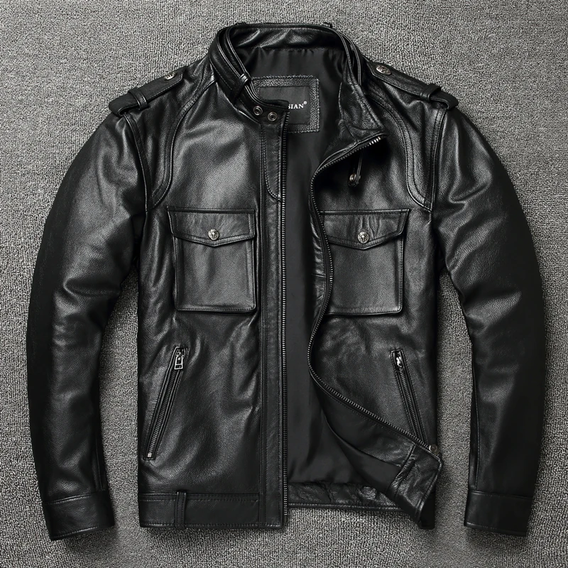 

Весенне-осенняя кожаная куртка, мужская одежда, куртки из воловьей кожи, модные короткие пальто, черная мотоциклетная куртка Jaqueta Couro