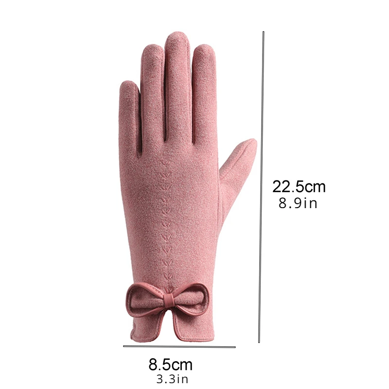 Women Gloves Cute Bow Embroidery Thin Plus Velvet Touch Screen Driving Mittens Winter Outdoor Cashmere Warm Cycling Gloves