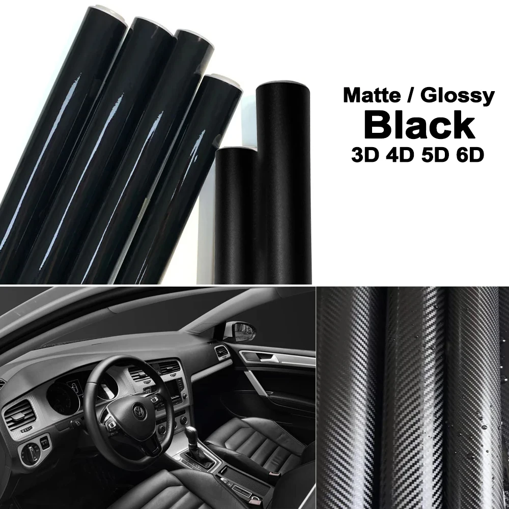 10-300cm Carbon Fiber Black Matte Car Vinyl Wrap Accessories Glossy Sticker 3D 5D 6D Auto Foil Cover Motorcycle Decoration Film