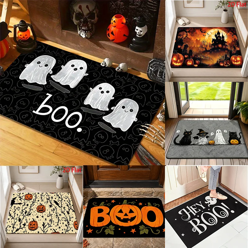 Halloween Themed Non Slip Doormat Vintage Pumpkin Print Art Decor for Home Front Entrance and Indoor Porch Floor Rug