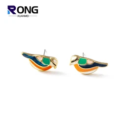 RONGXUANMEI Colorful Little Bird Stud Earrings For Women 2024 New In Exquisite Cute Animal Earrings Summer Casual Jewelry