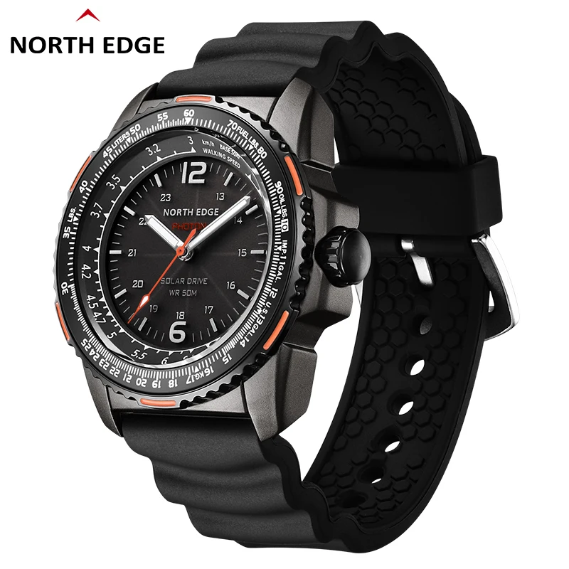 NORTH EDGE jam tangan militer Digital pria, arloji foton Digital militer tahan air 50M, jam tangan olahraga kekuatan tenaga surya bercahaya jam lingkungan