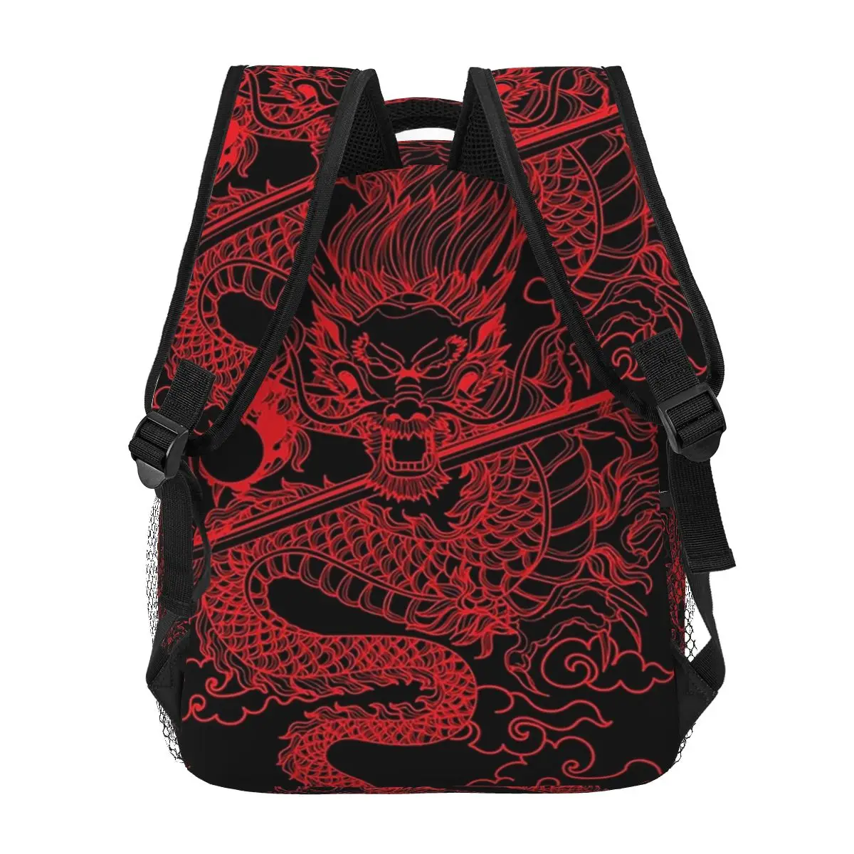 Red Chinese Dragon With Black Background Backpacks Boys Girls Bookbag Students School Bags Cartoon Laptop Rucksack Shoulder Bag