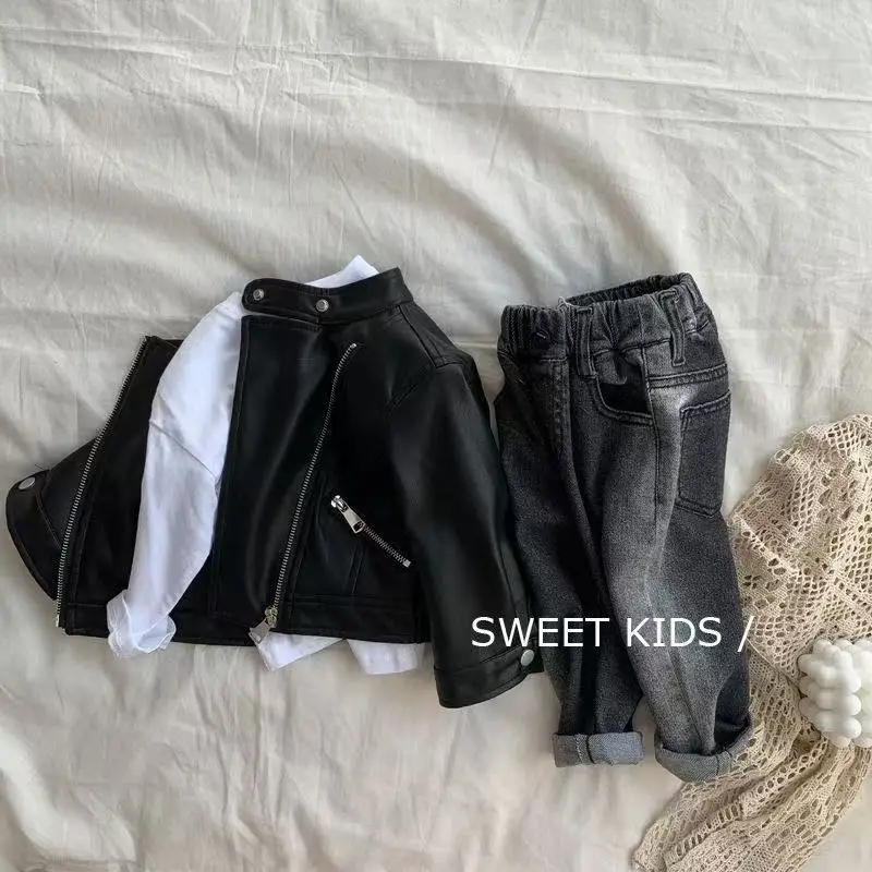 Boys Leather Jackets For 1-6 Years Spring Autumn New Classics Handsome Baby Boy Pu Outerwear Kids Clothing Zipper Fly Coats