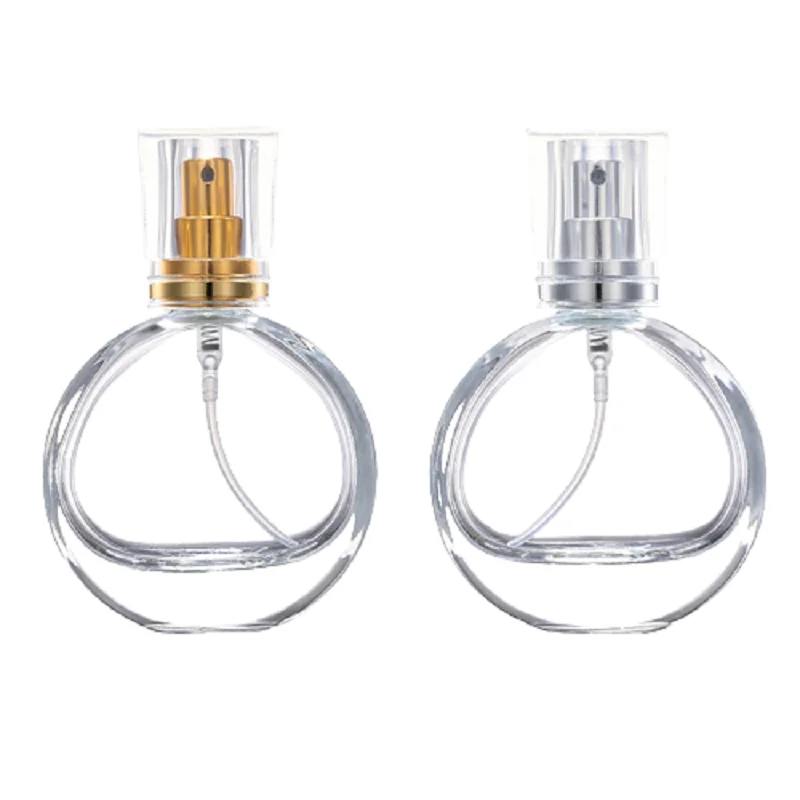 15Pcs Glass Spray Mist Bottle Gold Silver Spray Pump 25ml Flat Round Refillable Vials Cosmetic Packaging AtomizerPerfume Bottles