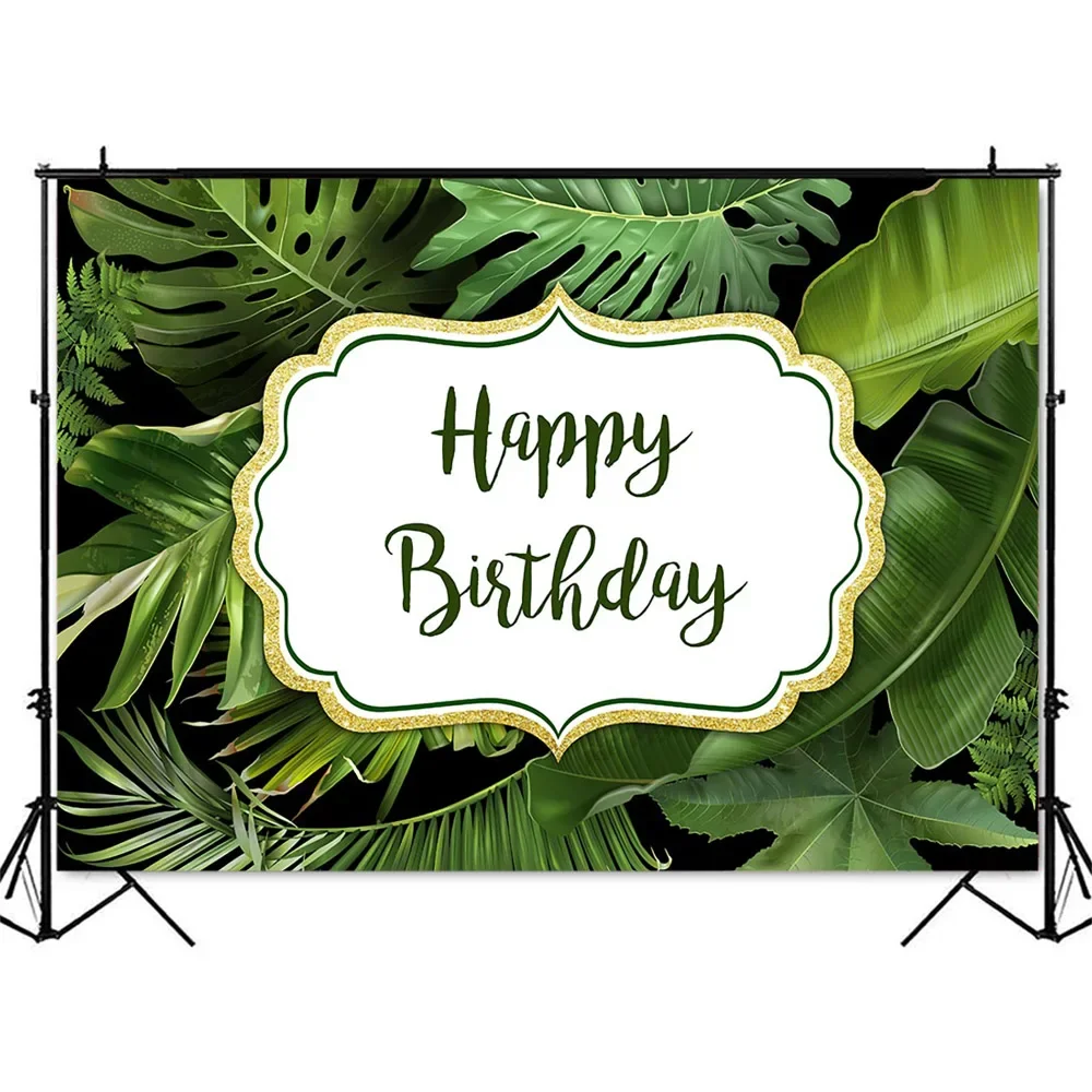 Happy Birthday Jungle Safari Theme Party Background Green Leaves Newborn Children Birthday Party Decoration Supplies Photocall