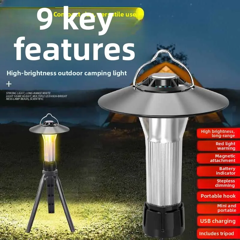 

Portable Camping Tent Light Outdoor LED Atmosphere Handheld Illumination Lamp Vintage Campsite Lighting USB Rechargeable