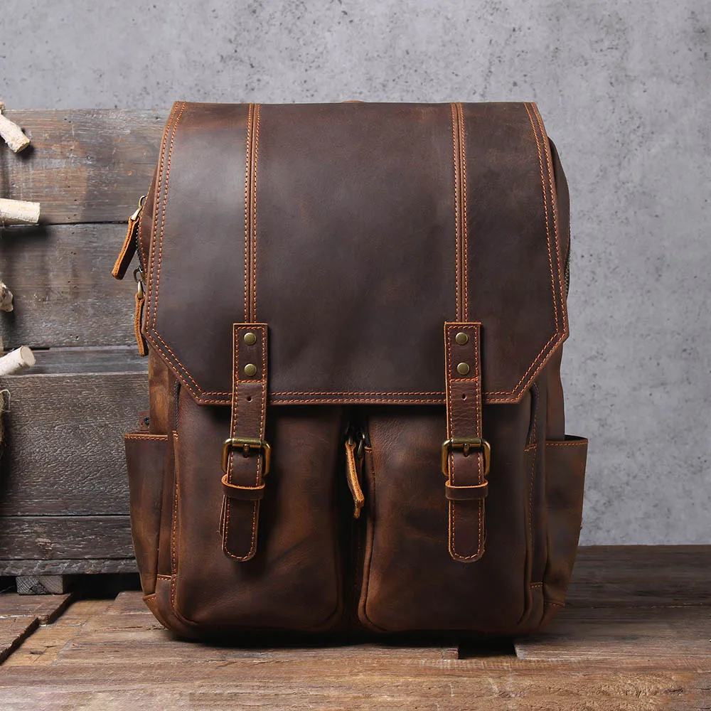 S.WORKER Vintage Echtleder-Rucksack Laptop-Tasche Lässige Crazy-Horse-Leder Schultasche Outdoor-Reise-Weekender-Tasche – Detail 8
