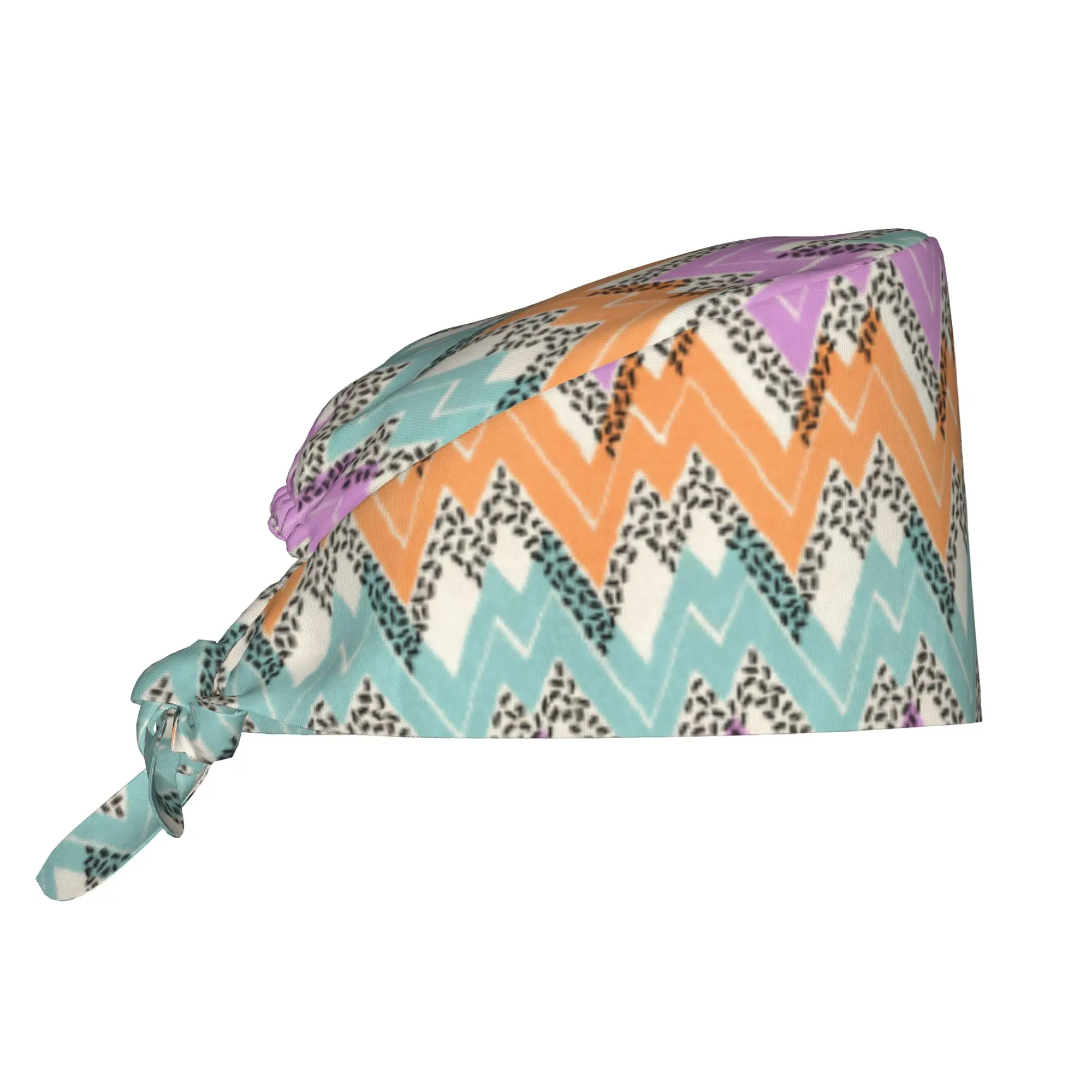Zig Zag 90s Aesthetic Abstract Chevron Working Cap Surgical Hats Men Women Purple Orange Teal on Off White Rock Operating Room