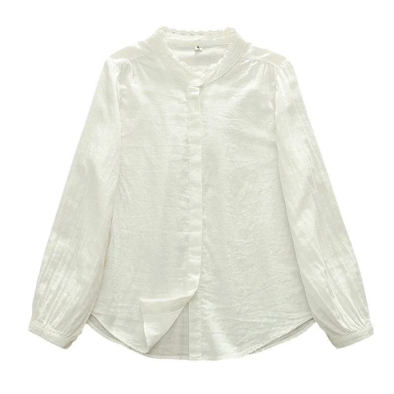 2026 primavera gola de renda camisa de manga comprida feminina simples único breasted confortável versátil topo estilo harajuku blusa sólida