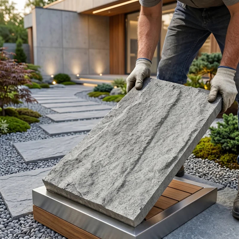 64x34cm Stepping Stone Mold for Natural Stone Texture, Reusable Plastic Paver Form for Garden Walkway & Villa, Easy Demold