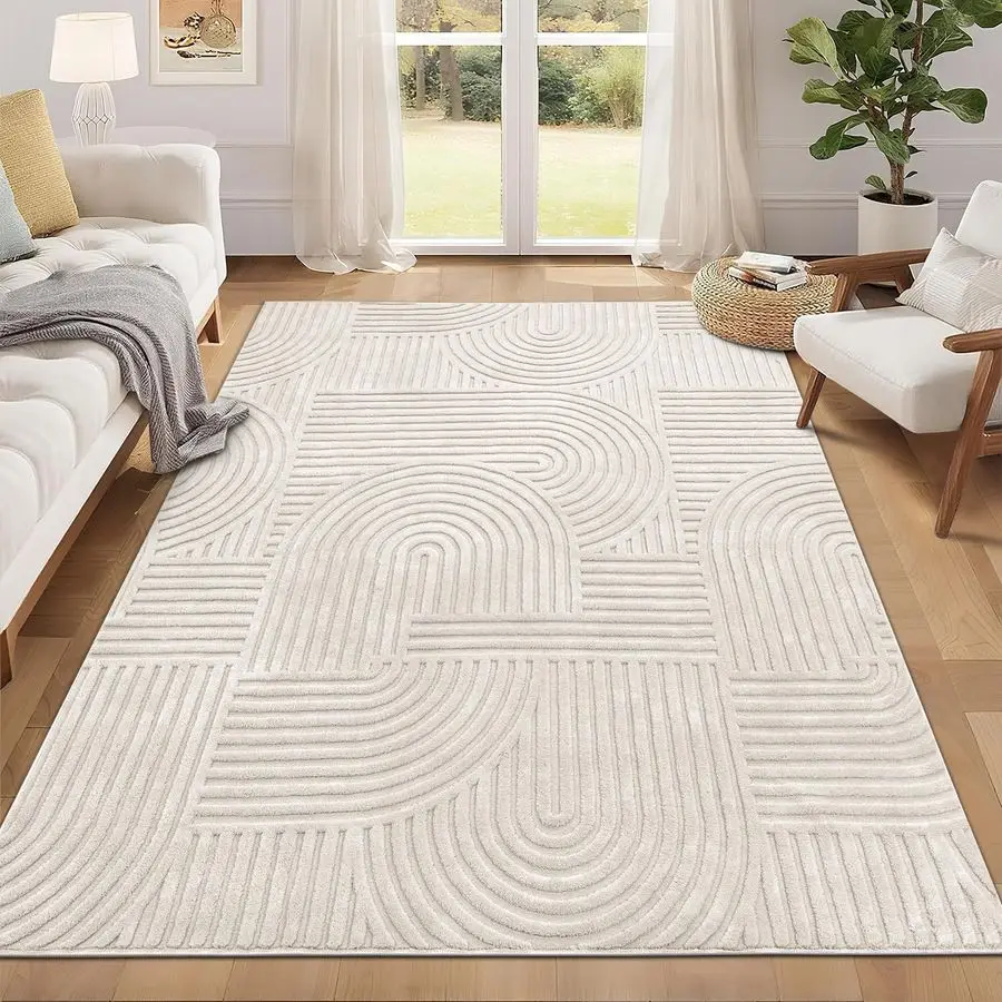 

5x7 Washable Area Rugs for Living Room Modern Beige Solid Color Soft Fluffy Rugs for Bedroom Non Slip Boho Accent Indoor Mat Flo