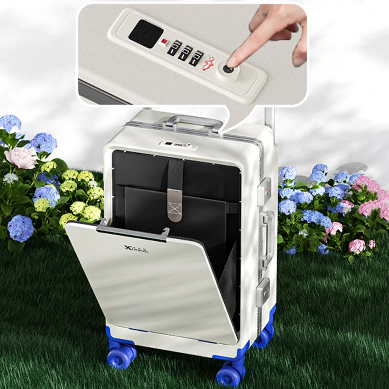 Front-opening Luggage Wide Handle 20-26 Inch Large Capacity Aluminum Frame Password Suitcase Lightweight Carry-on Travel Case
