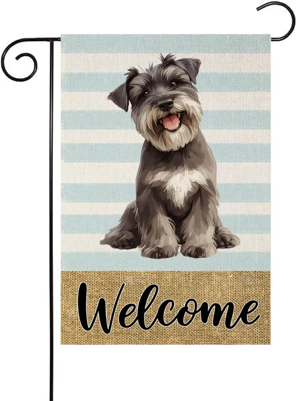 Schnauzer Garden Flags for Outside Welcome Dog with Light Blue Stripes Flag Yard Decoration, Small Seasonal Outdoor Decor for Sp