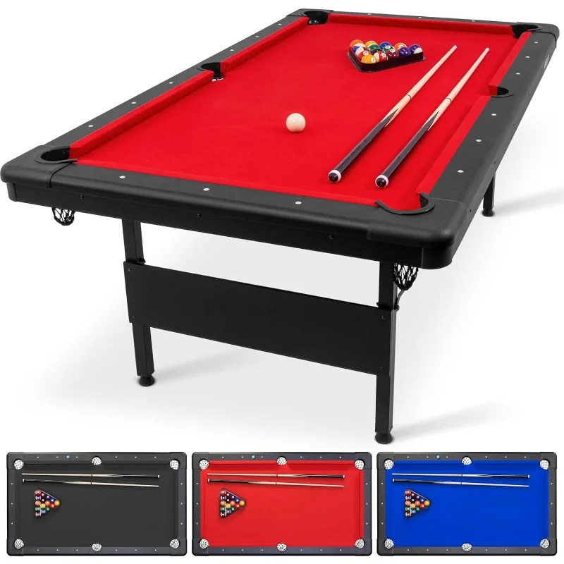 GoSports 6, 7, or 8 ft Billiards Table - Portable Pool Table - Includes Full Set of Balls, 2 Cue Sticks, Chalk and Felt Brush