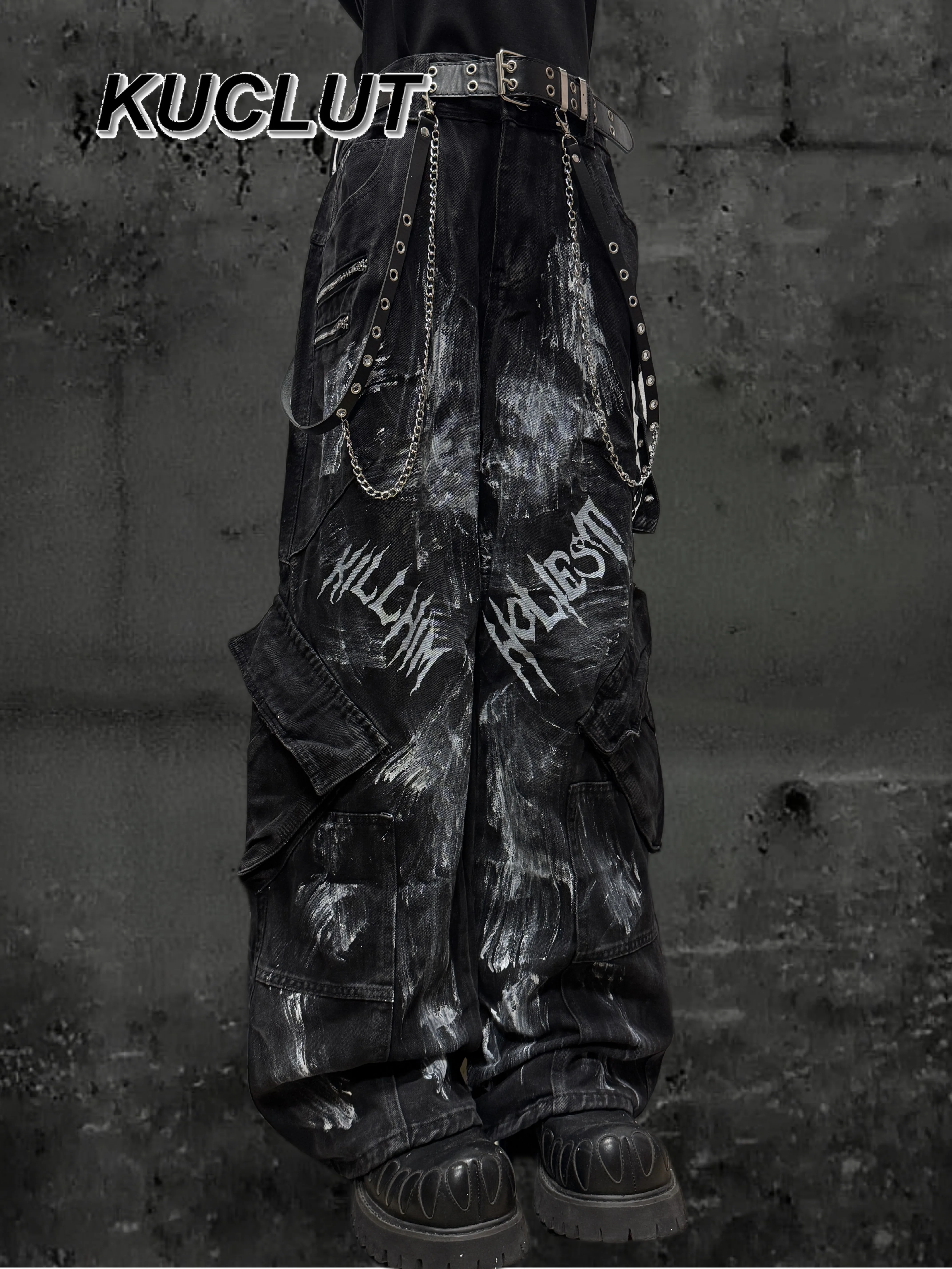 

Subculture Wasteland Style Loose Trousers Washed Wrinkled Flared Jeans Unisex Retro Distressed Wide-Leg Pants Autumn Winter