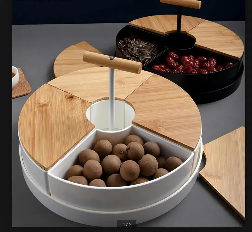 

Round Plastic Dried Fruit Box 4 Cells Snack Tray Plate Candy with Cover Storage Boxes Container Organizer