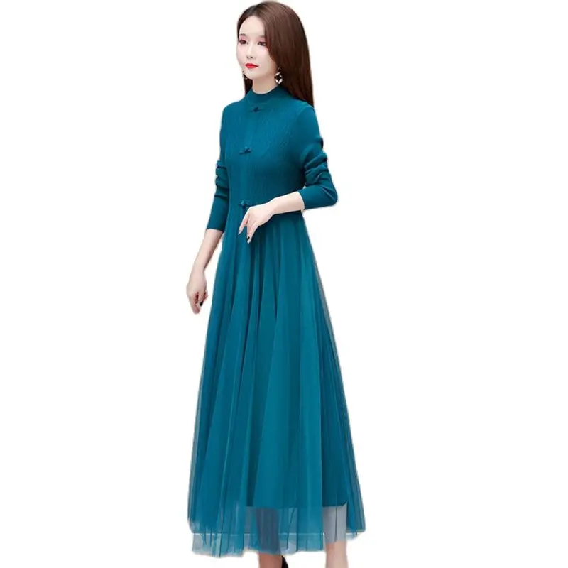 

2023 Autumn And Winter Knitted Gauze Long Skirt New Button Loose Slim Womens Coat Sweater Skirt Bottoming Knitted Dwomen's