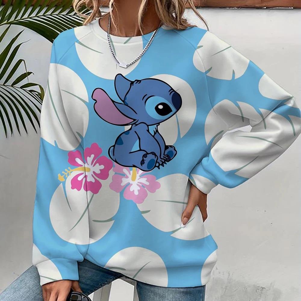 Women\'s Fashion Hoodie Disney Stitch print Fashion Autumn Daily Long Sleeve Round Neck Loose Pullover Cartoon Boho Style Sweatsh