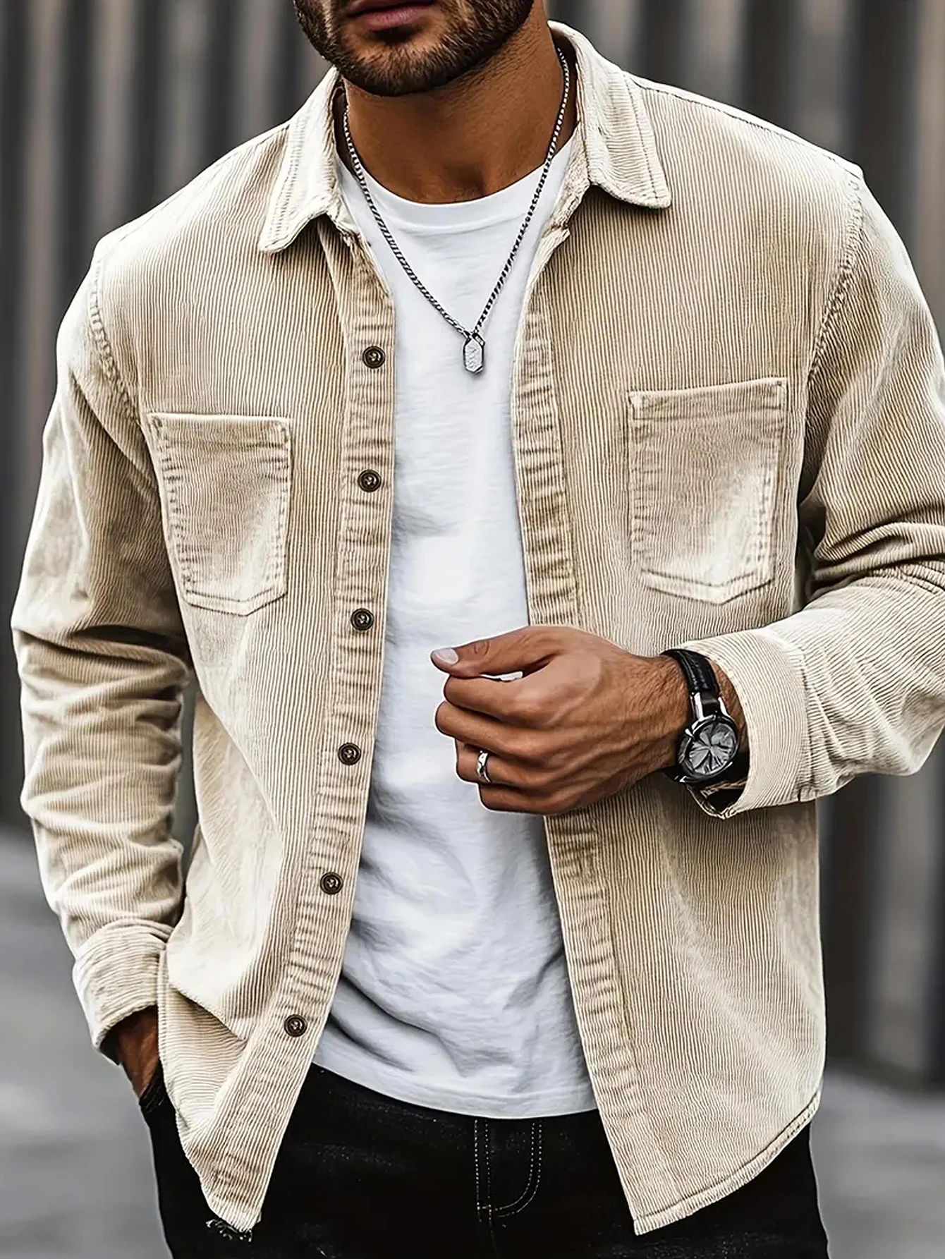 【Camiseta Bestseller Recomendación caliente】Camisa de pana de tendencia retro americana de otoño/invierno para hombre, informal de primavera/otoño sólido C